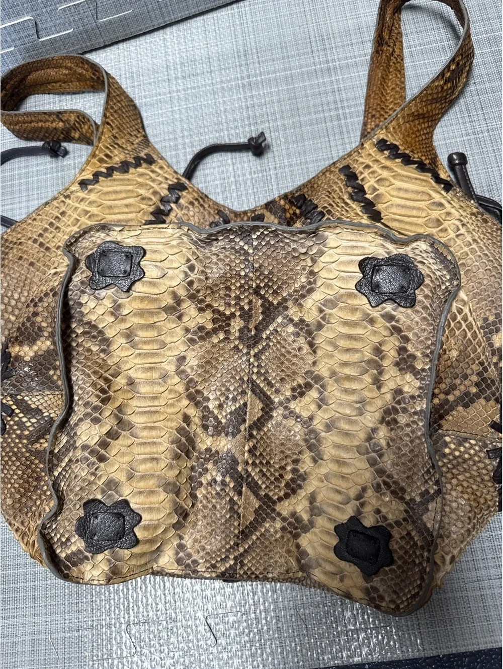 HILIPPA SWEET Python Snakeskin Leather Hobo Tote Bag Brown Tan